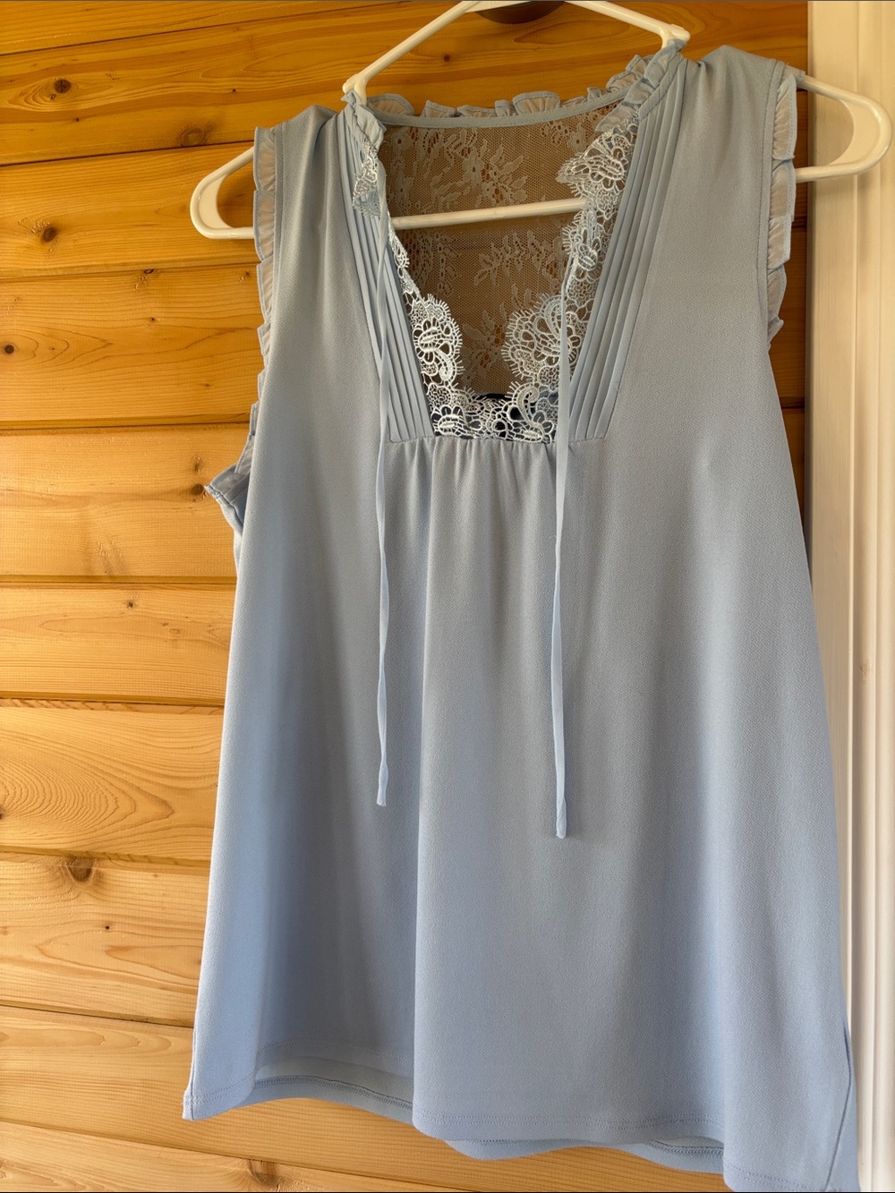 Light Blue Lace-Trim Sleeveless Top